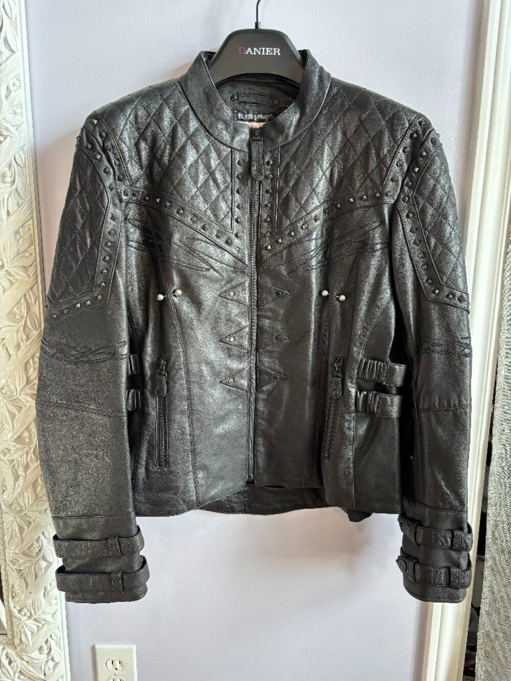 Black Brand Womens Motorcycle Moto Biker Studded Jacket Size Xlarge
